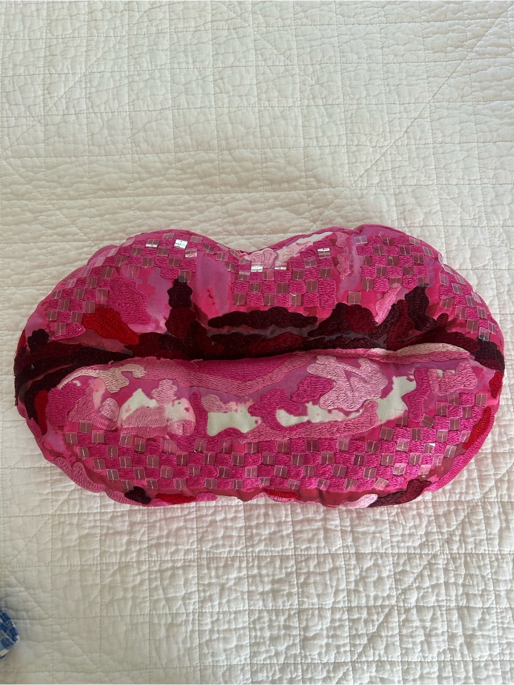 MacKenzie-Childs Hot Pink Lip Decorative Pillow with Magenta Accents